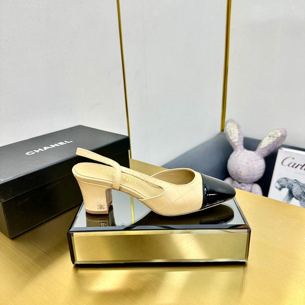 cc slingback pumps 65 in beige lambskin and black patent calfskin