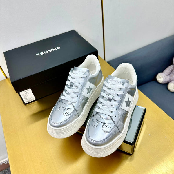 CD Star Platform Sneaker In Silver Mix White Calfskin 111090
