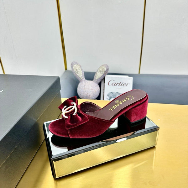 CC 25 Mid Heel Mules Burgundy Red Velvet 23847