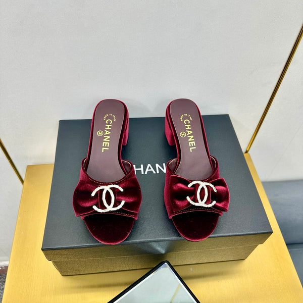 CC 25 Mid Heel Mules Burgundy Red Velvet 23847