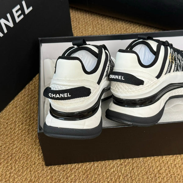 CC Sneaker White Mix Black Calfskin And Silk Parachute Fabric 947510