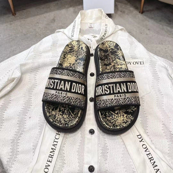 CD 26s Platform Sandals Black Beige Leather Fabric 944460