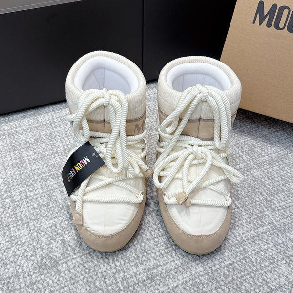 Moon Boot Icon White Beige Geometric Print Leather Cavas 515585