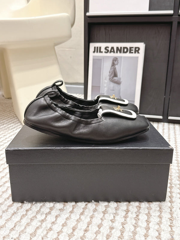 CC Ballet Flats White Black Soft Leather 721500
