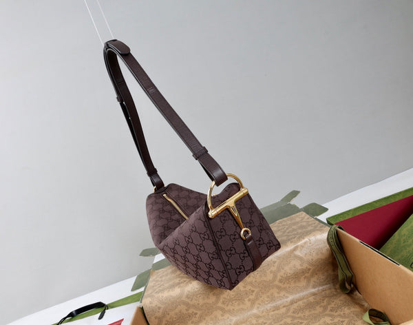 GG Half Horsebit Medium Shoulder Bag 31.5cm Brown Canvas