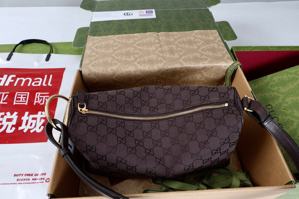 GG Half Horsebit Medium Shoulder Bag 31.5cm Brown Canvas