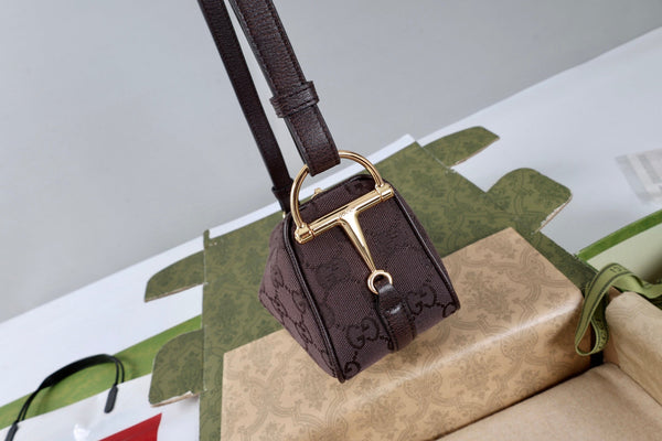 GG Half Horsebit Mini Shoulder Bag 19.5cm Brown Canvas