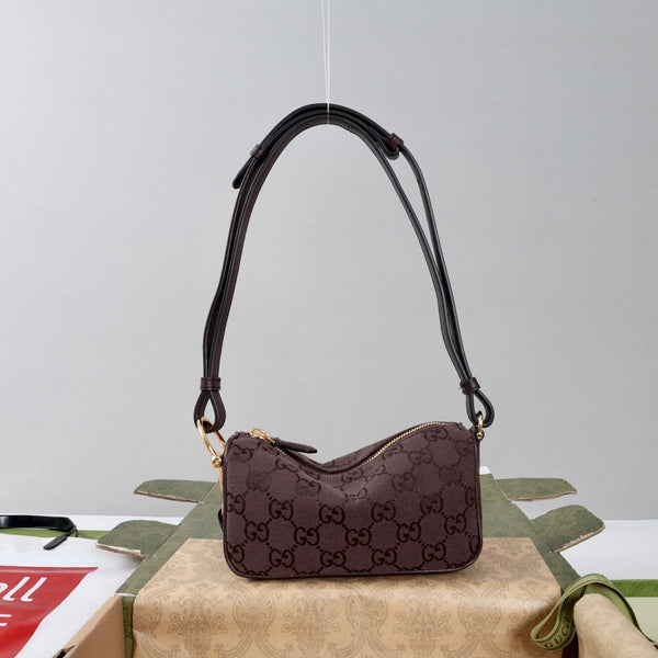 GG Half Horsebit Mini Shoulder Bag 19.5cm Brown Canvas