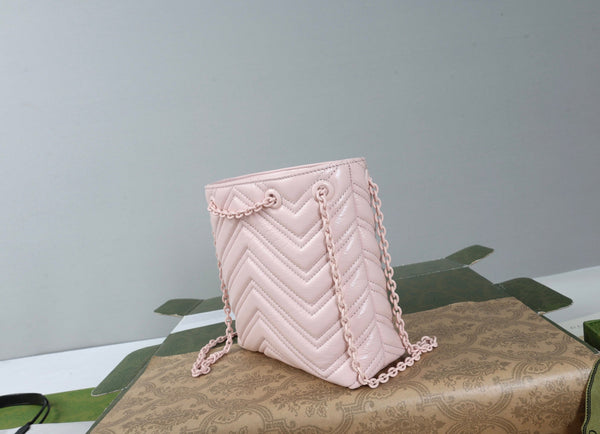 GG 26s Marmont Nano Bucket Bag 17cm Light Pink Quilted Leather