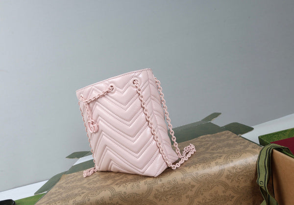 GG 26s Marmont Nano Bucket Bag 17cm Light Pink Quilted Leather