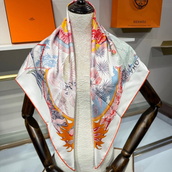 HM Aloha Scarf 90x90 White Colorful Twill Silk 209511