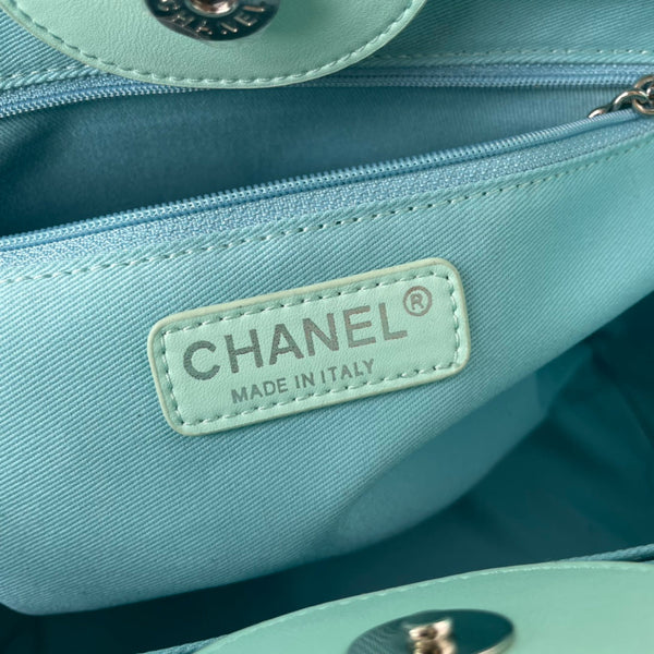 cc shopping bag 34cm blue tiffany blue calfskin silver hardware