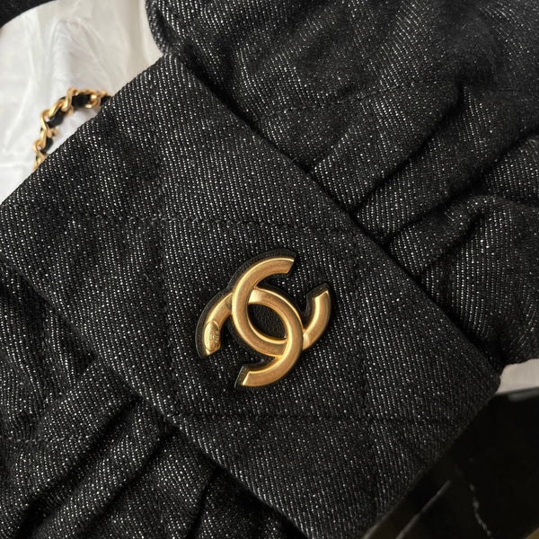 CC 25K Mini Bow Bag 26cm Black Denim