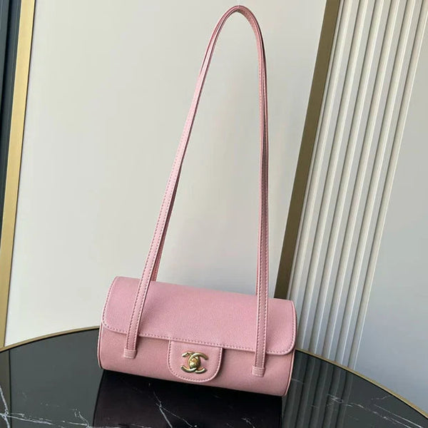 Chanel 2026 Bowling Ball Cylinder Bag 20.5cm Pink Caviar Leather 345494