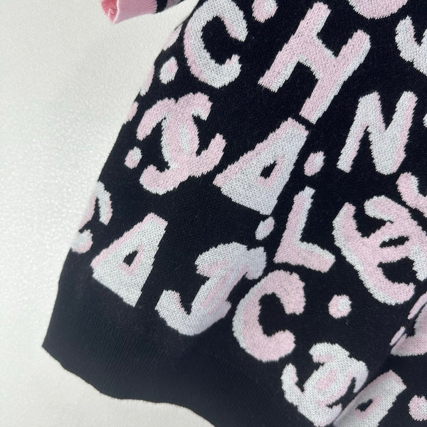Haut en maille manches courtes CC noir rose laine nylon 345986