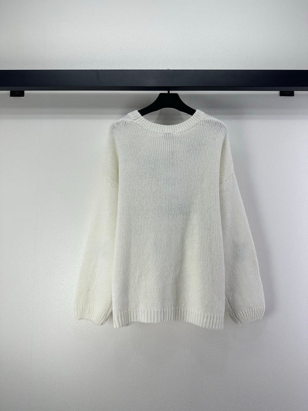 Pull à manches longues en laine et nylon blanc CC Floral 345973