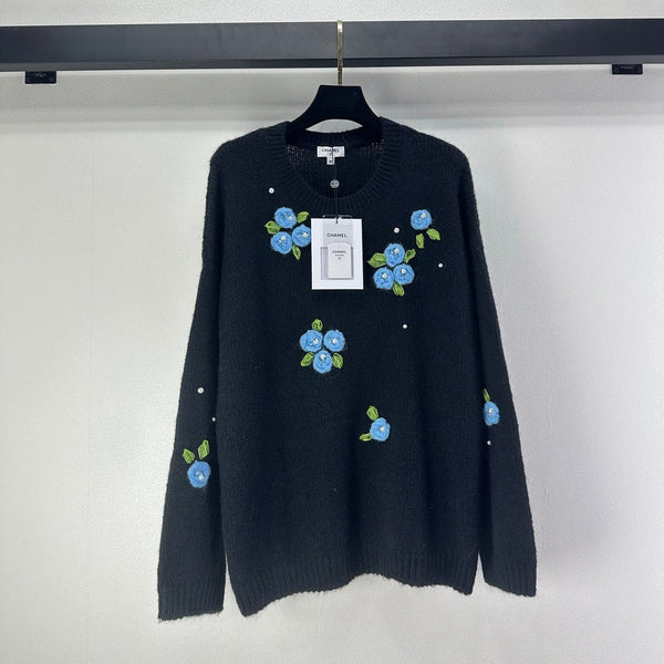 Pull à manches longues en laine et nylon noir CC Floral 345974