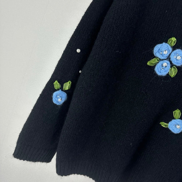 Pull à manches longues en laine et nylon noir CC Floral 345974