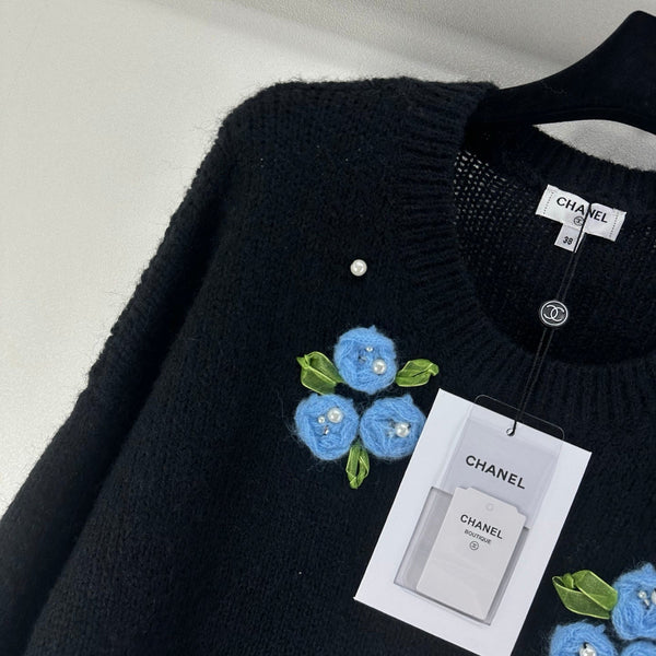 Pull à manches longues en laine et nylon noir CC Floral 345974