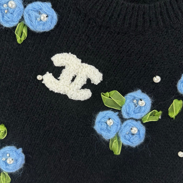 Pull à manches longues en laine et nylon noir CC Floral 345974