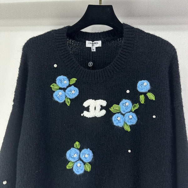 Pull à manches longues en laine et nylon noir CC Floral 345974