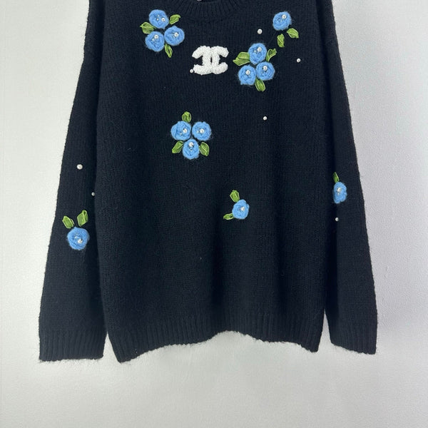 Pull à manches longues en laine et nylon noir CC Floral 345974