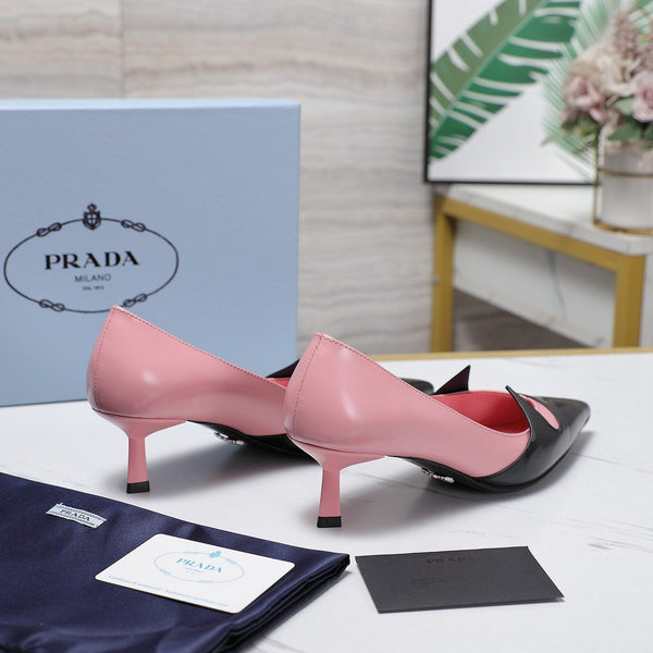 Décolleté Prada bicolore spazzolate 55mm in pelle bovina nera e rosa 456265