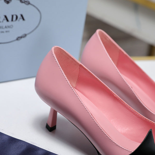 Décolleté Prada bicolore spazzolate 55mm in pelle bovina nera e rosa 456265