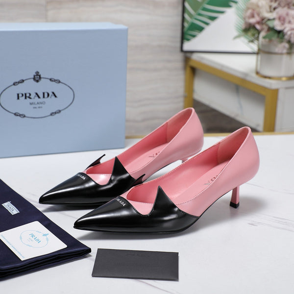 Décolleté Prada bicolore spazzolate 55mm in pelle bovina nera e rosa 456265