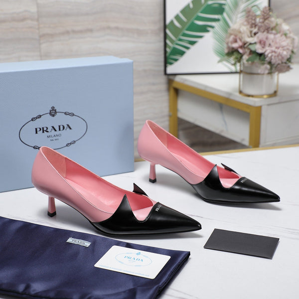 Décolleté Prada bicolore spazzolate 55mm in pelle bovina nera e rosa 456265