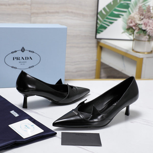 Décolleté Prada bicolore spazzolate 55mm in pelle di vacchetta nera 456267