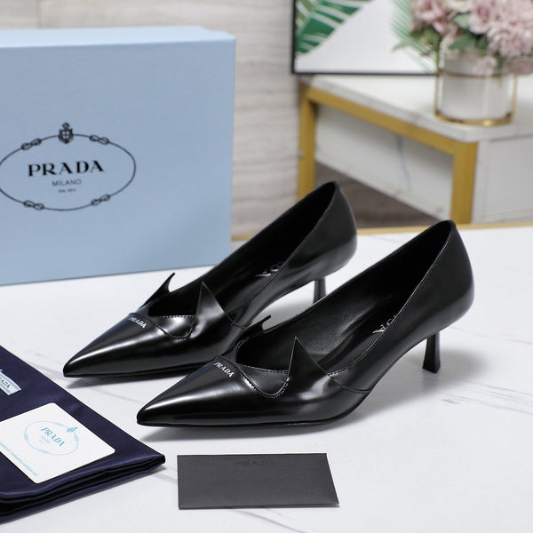 Décolleté Prada bicolore spazzolate 55mm in pelle di vacchetta nera 456267