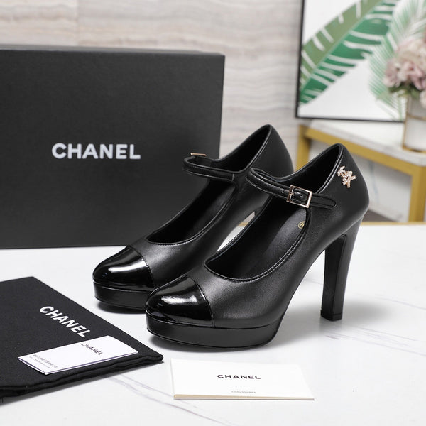 CC Buckle Platform Pumps 100mm Black Lambskin 425881
