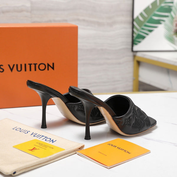 LV Revival Mule 90mm Nero Monogramma-Pelle di Agnello in Rilievo 456147