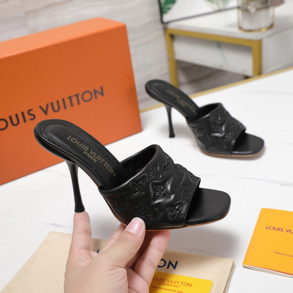 LV Revival Mule 90mm Nero Monogramma-Pelle di Agnello in Rilievo 456147