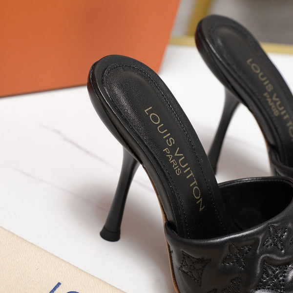 LV Revival Mule 90mm Nero Monogramma-Pelle di Agnello in Rilievo 456147