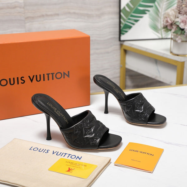 LV Revival Mule 90mm Nero Monogramma-Pelle di Agnello in Rilievo 456147