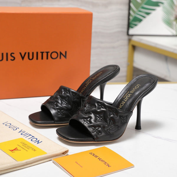 LV Revival Mule 90mm Nero Monogramma-Pelle di Agnello in Rilievo 456147