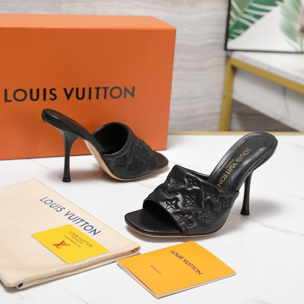 LV Revival Mule 90mm Nero Monogramma-Pelle di Agnello in Rilievo 456147