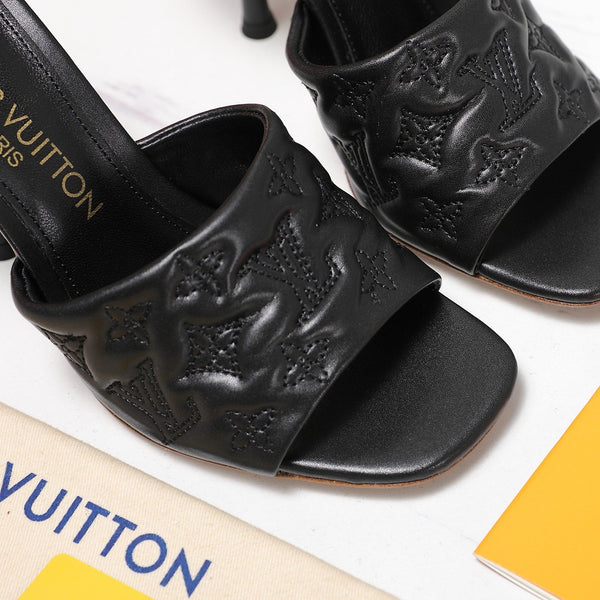 LV Revival Mule 90mm Nero Monogramma-Pelle di Agnello in Rilievo 456147