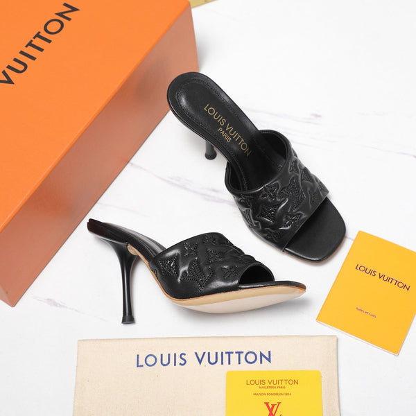 LV Revival Mule 90mm Nero Monogramma-Pelle di Agnello in Rilievo 456147
