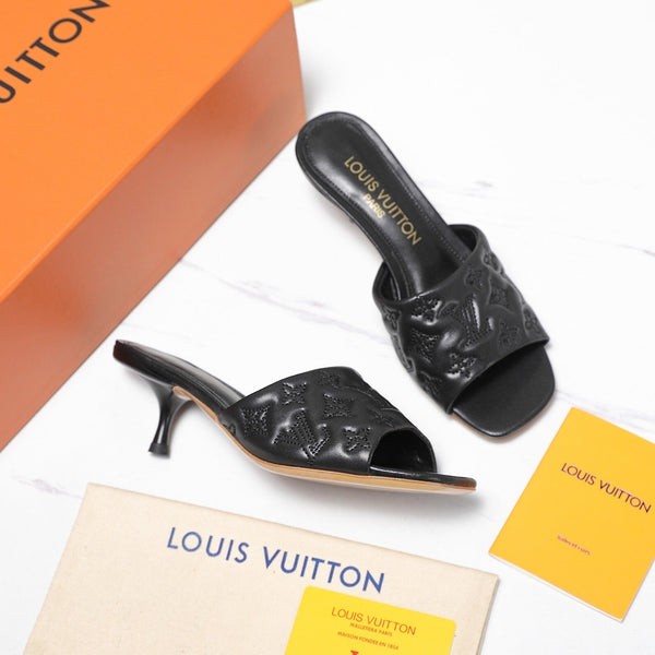 LV Revival Mule 55mm Nero Monogramma-Pelle di Agnello in Rilievo 456151