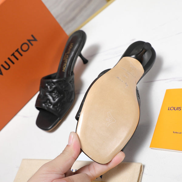 LV Revival Mule 55mm Nero Monogramma-Pelle di Agnello in Rilievo 456151