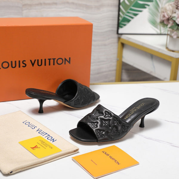 LV Revival Mule 55mm Nero Monogramma-Pelle di Agnello in Rilievo 456151