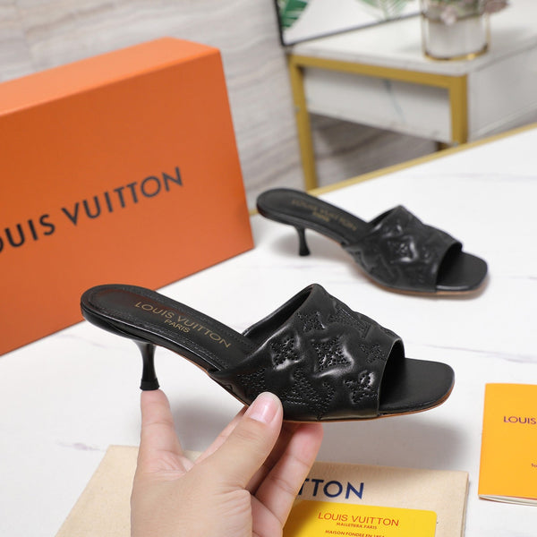 LV Revival Mule 55mm Nero Monogramma-Pelle di Agnello in Rilievo 456151