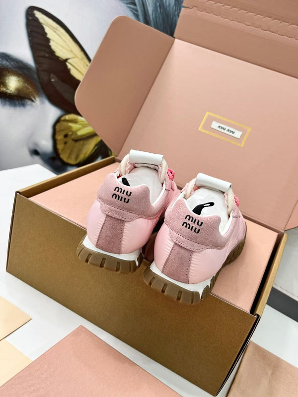 Miu TYRE Sneakers Pink Brown Suede Technical Fabric 456328