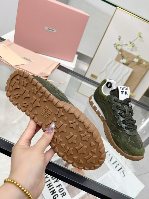 Miu TYRE Sneakers Olive Green Suede Technical Fabric 456331