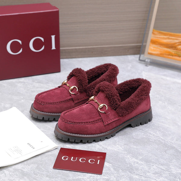 GG Women's Loafer Horsebit Red Suede Shearing 547324