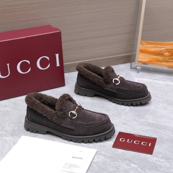 GG Women's Loafer Horsebit Purple-Gray Suede Shearing 547325