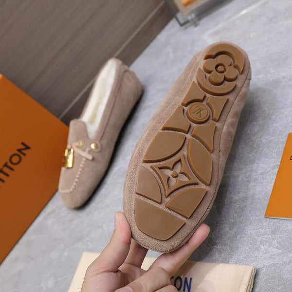 LV Flore Car Shoe Taupe Suede Wool 547249